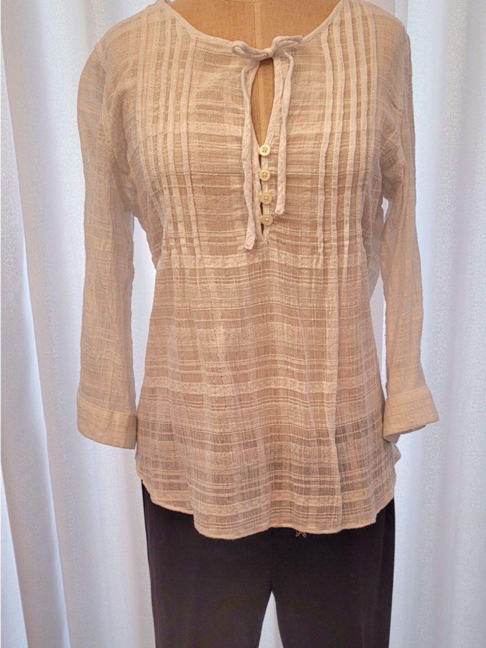 White Gauze Tie-Neck Women's Tunic Top